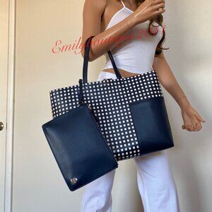 NWT Tory Burch 73107 Block-T Tote Royal Navy Blue Leather Shoulder Bag Zip Pouch
